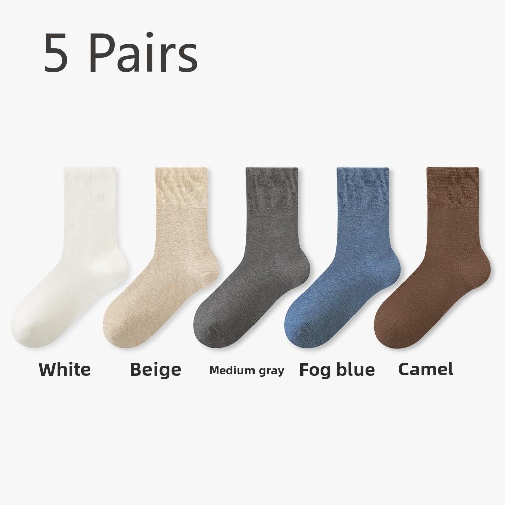 5 Pairs of Men's and Women's Spring and Autumn Anti-odour Sweat-absorbent Super-loose Mid-calf Socks