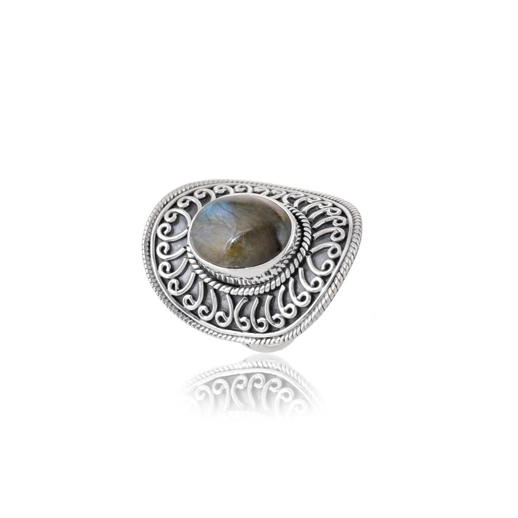 Real 925 Sterling Silver Natural Labradorite Statement Ring – Large Oval Handmade Vintage Boho Ring for Women