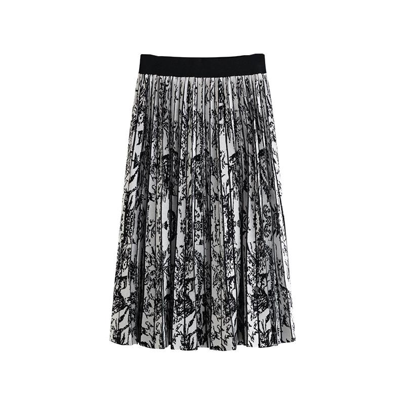 Plus Size Women's Dress Chinese Style Skirt High Waist Pleated Skirt Knitted Skirt