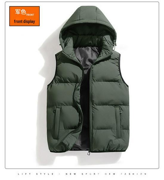 Мужской хлопковый жилет с капюшоном 2025: Теплая верхняя одежда свободного кроя для осени/зимы 4XL