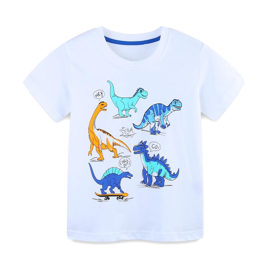 Summer Dinosaur Print Boys' Short Sleeve Set - European & American Style