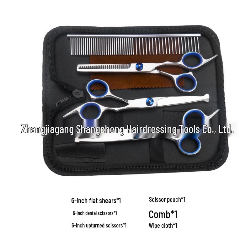 All-Steel Pet Grooming Scissors Set: Flat-Tooth & Curved Trimmers for Dog Hair Care.