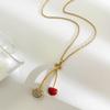 Simple Cherry Mushroom Drop Oil Pendant Neckchain Stainless Steel Layering Necklace Jewelry For Women Daily Wear