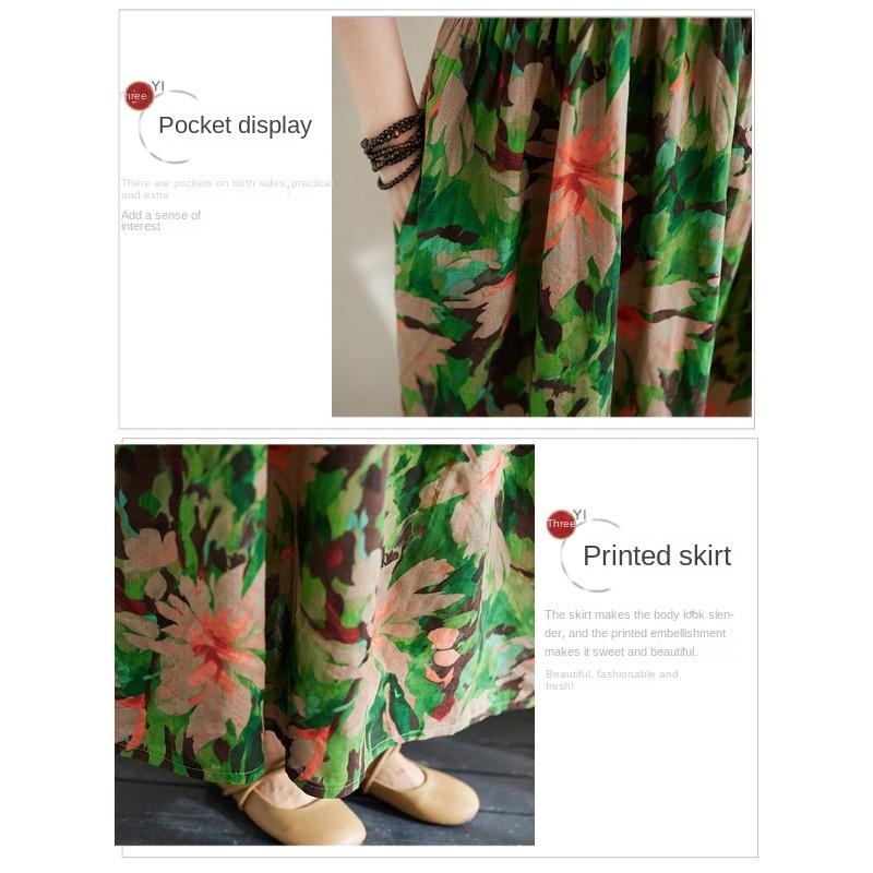 QICED Свободное Большого размера Ретро Хлопок и Лен Принт Тонкое Платье Лето Полная — фото 9