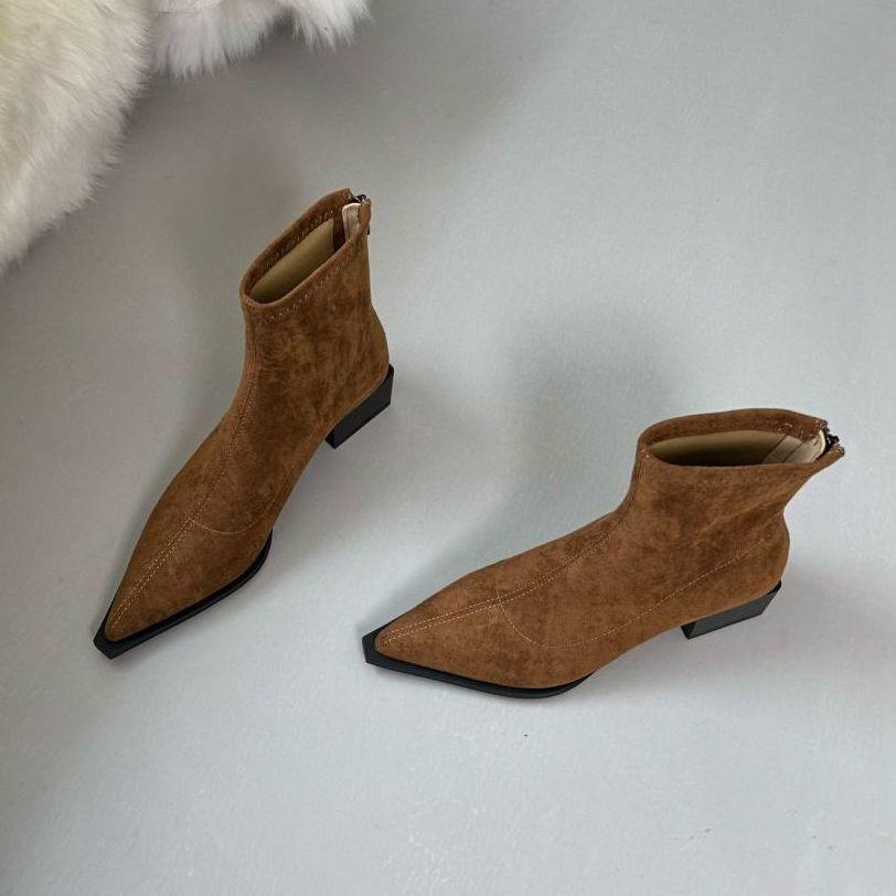 

Модные замшевые ботильоны в британском стиле, новая коллекция 2025, темпераментные модные ботильоны, короткие ботильоны, женские ботильоны, эластичные тонкие ботильоны 40