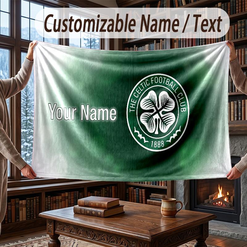 Custom Name Flannel Throw Blanket Celtic FC Pattern Warm Home Decoration