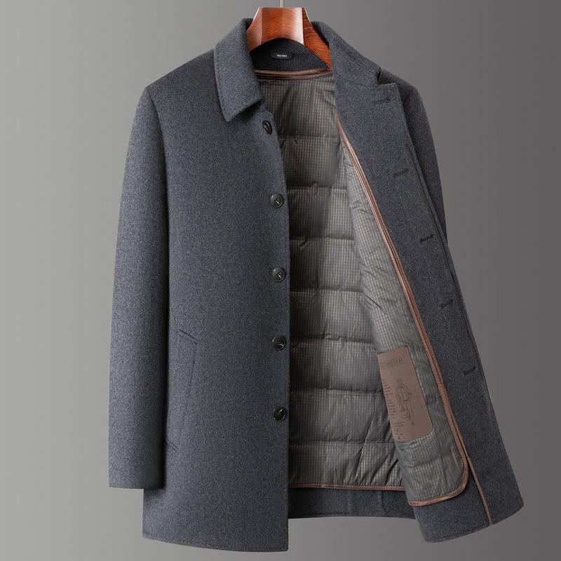 Down-lined Double-sided Cashmere Coat for Men, Mid-length Woolen Wool Thickened Middle-aged Coat, Dad Winter Top