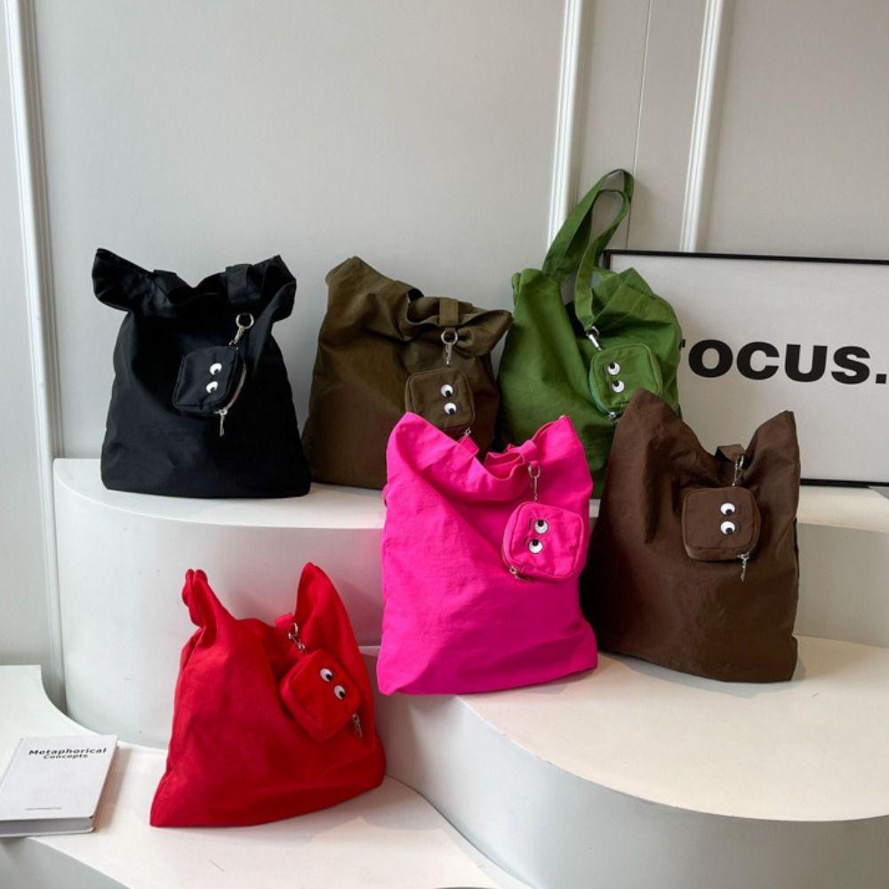 With Storage Bag Solid Color Shoulder Bag Shopping Bag Colorful Handbag  Students