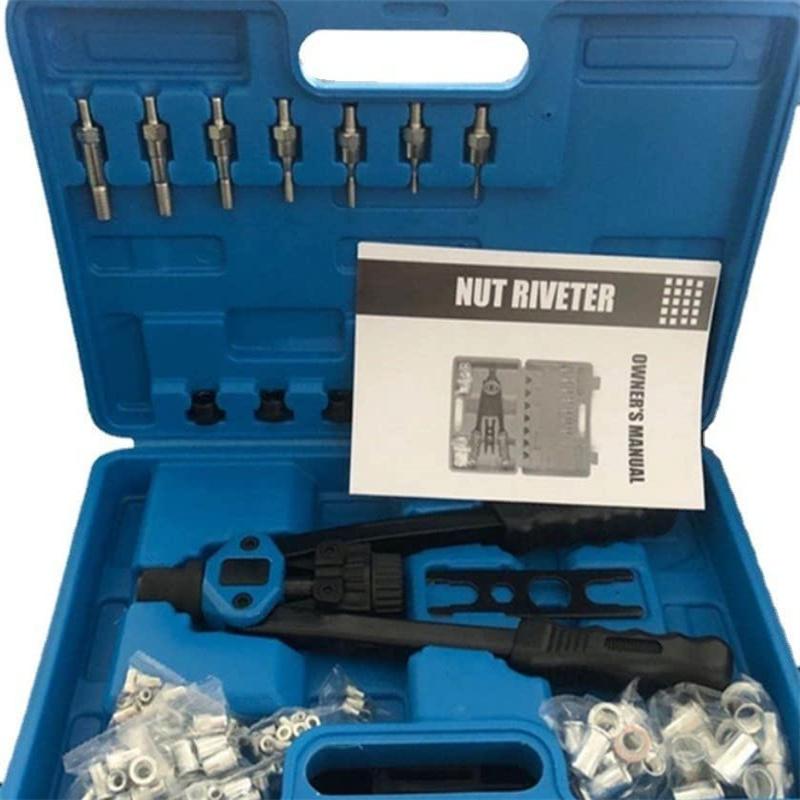 33 cm Nietmuttern-Werkzeug, Handnieten-Setter Kit mit 110 Nietmuttern, 8 metrische und SAE-Dornen M3, M4, M5, M6, M8, M1