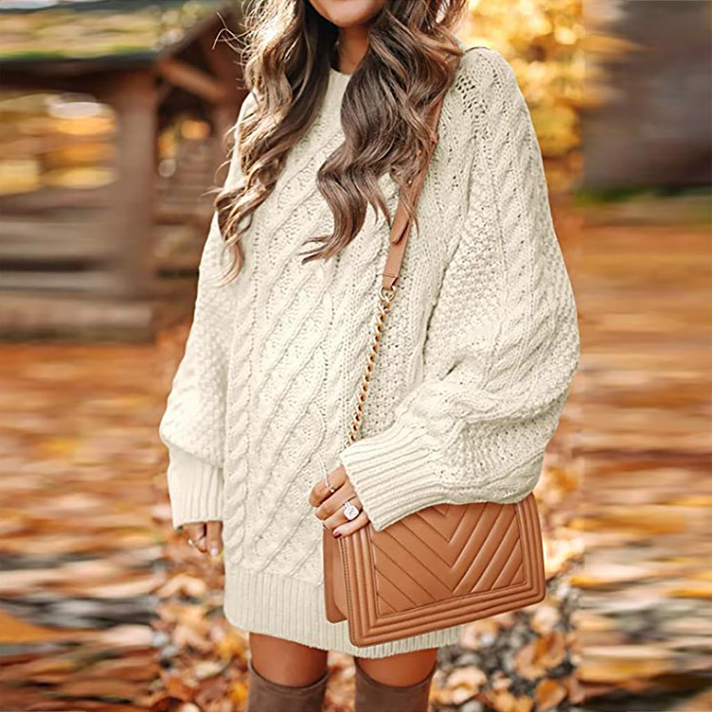 Women's Fashion  And Winter Round Neck Long-Sleeved Warm Sweater Top