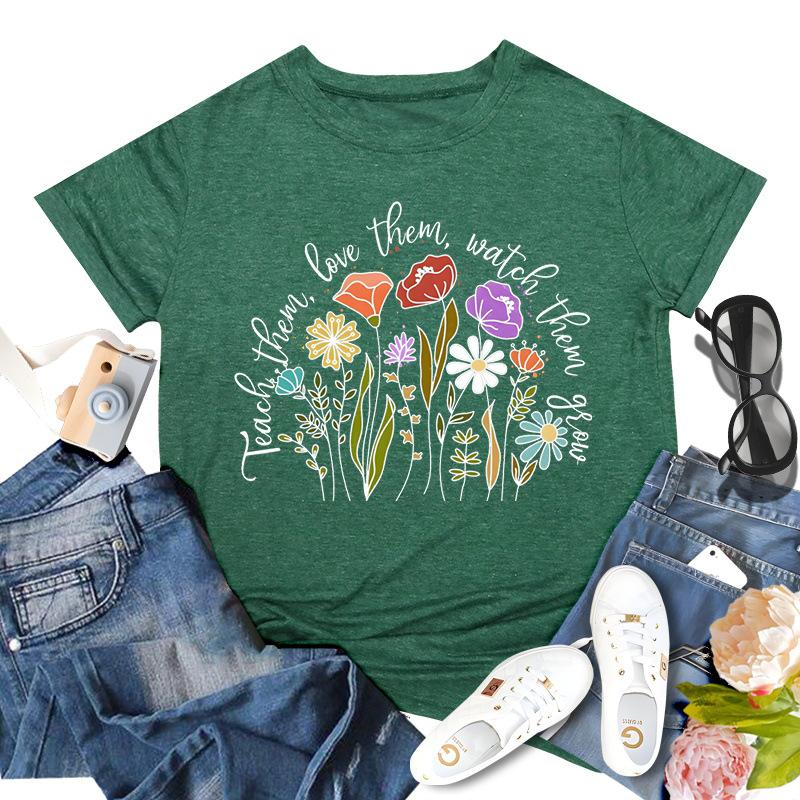 Rundhalsausschnitt, kurzärmelig, bedruckt, inspirierende Lehrerin, bequem, lässig, locker, Baumwolle, kurzärmelig, T-Shirts für Damen