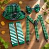 St. St. Patrick's Day Grønt Rutete Festsett med Hatt, Slips, Armbånd og Bukseseler