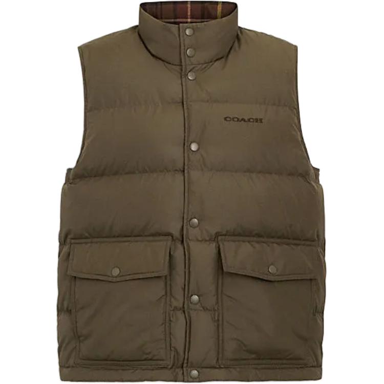 Coach Ss24 Logo Print Reversible Single-Breasted Stand Collar Sleeveless Down Jacket Men Outerwear Deep-Fern-Green CT729-X7E