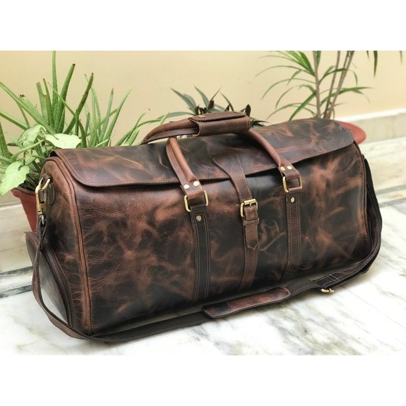 Ręcznie robiona torba podróżna Hunter Brown Leather Weekender - idealny prezent dla niego i dla niej