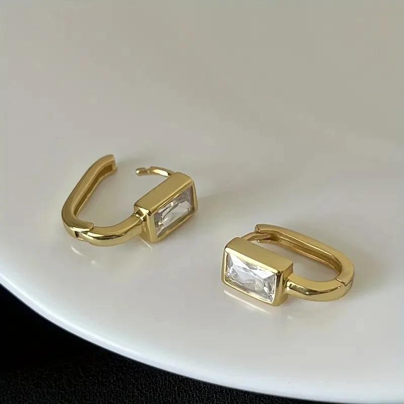 

CAOSHI Stylish Lady Hoop Earrings with Bright Zirconia Gold Color/Silver Color Jewelry Fashion Lady Daily Wearable Accessories