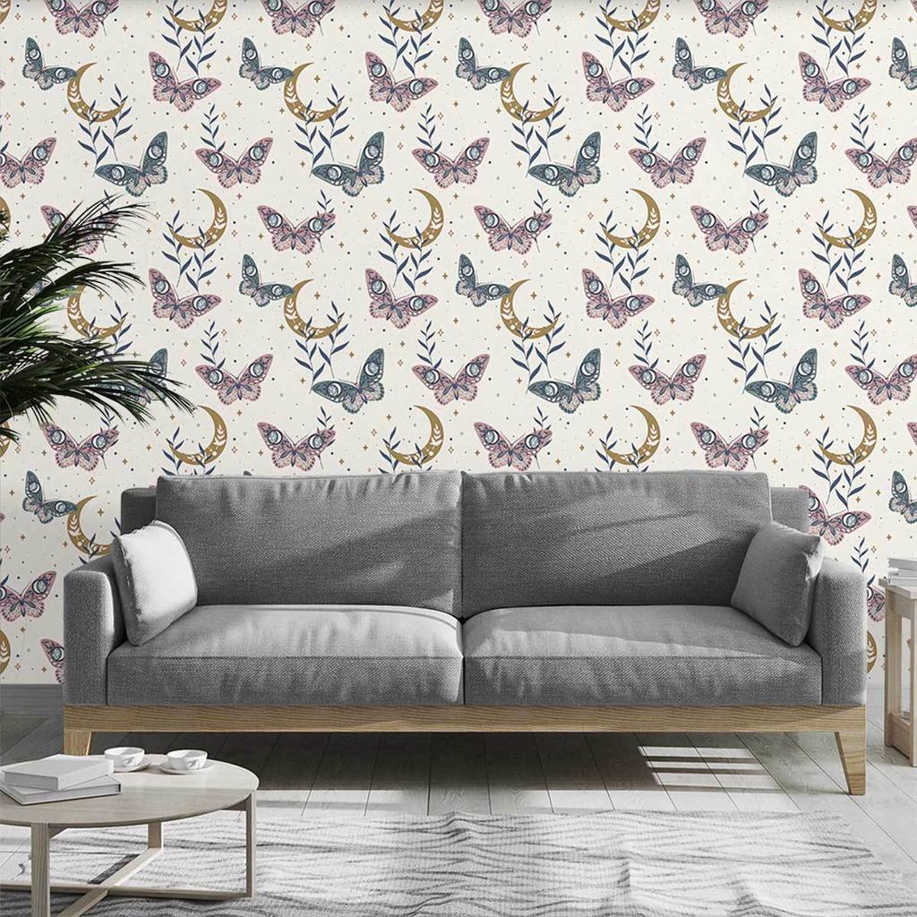 Peel and Stick Wallpaper Butterfly Moon Removable Boho Contact Paper Stick On Kid Bedroom Cabinet Vinly Waterproof Wall Paper