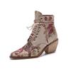 VANGULL Women Silk Boots Martin Ankle Boots Autumn Winter Embroider Womens Boots Lace Up Shoes Woman