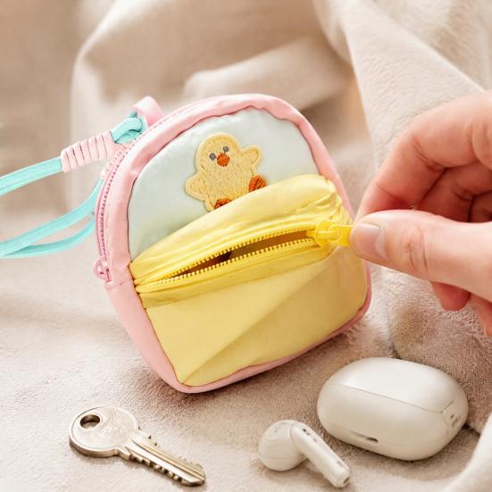 Small Coin Purse for Girls Purse, Macaron Style Mini Backpack Pendant with Lanyard, Lightweight Durable Fabric Pouch Double Zippered Compartments