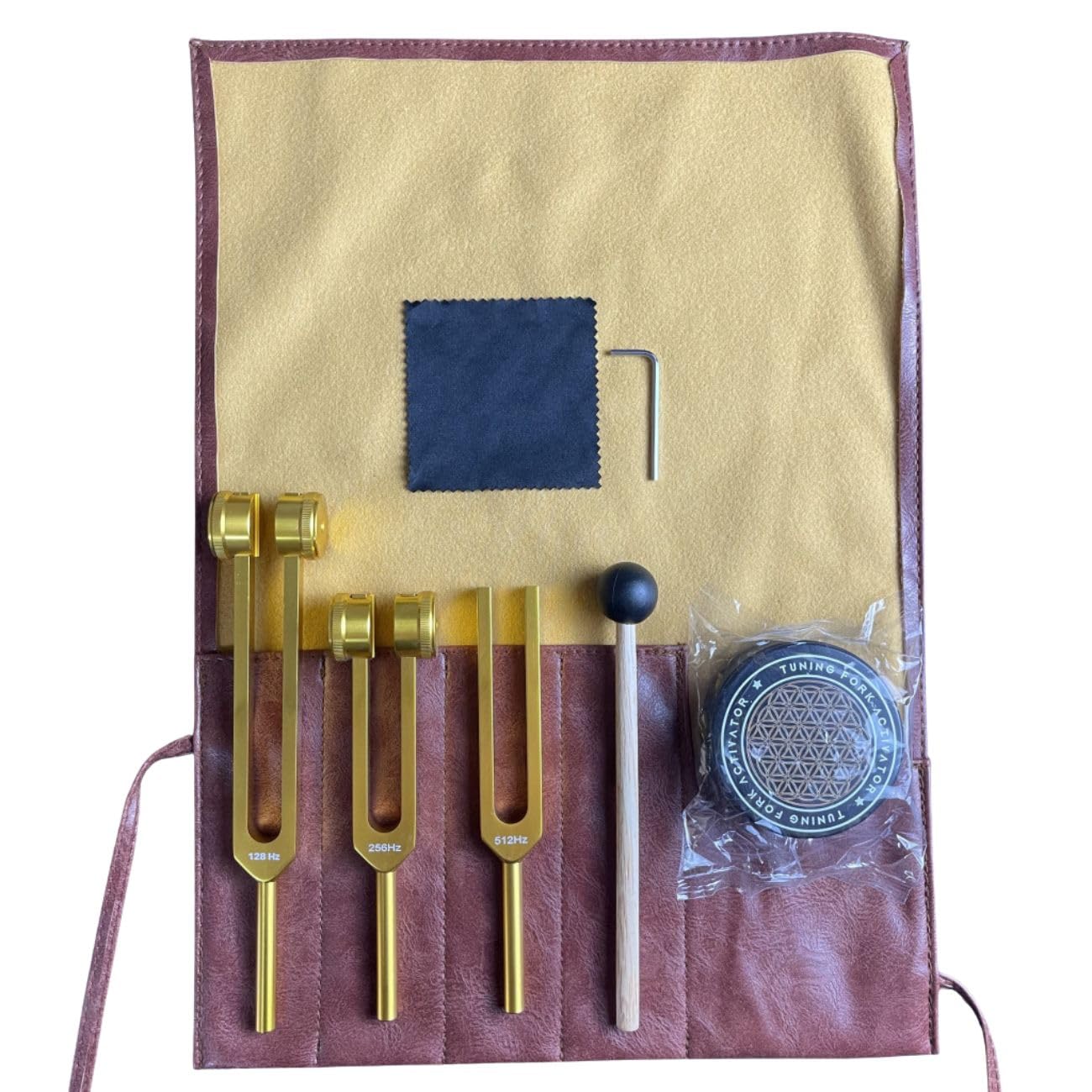 

[Sedona Magic] Trinity Awakening Perfect Set of 3 Gold Tuners (128Hz, 256Hz, 512Hz), Activator, Leather Case, Sound Healing Set for Balancing Body,