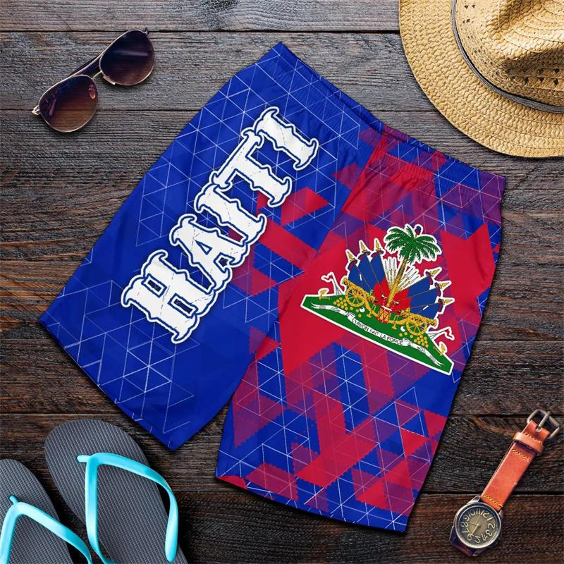 

3d Print Haiti National Emblem Flag Men s Hawaiian Beach Shorts Summer Street Casual Sportswear Gym Trunks Ice Shorts Swimsuit S