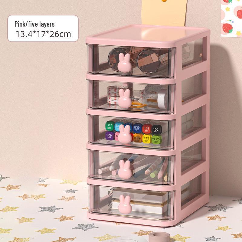Rabbit Cartoon Transparent Mini Desktop Drawer Box for Stationery