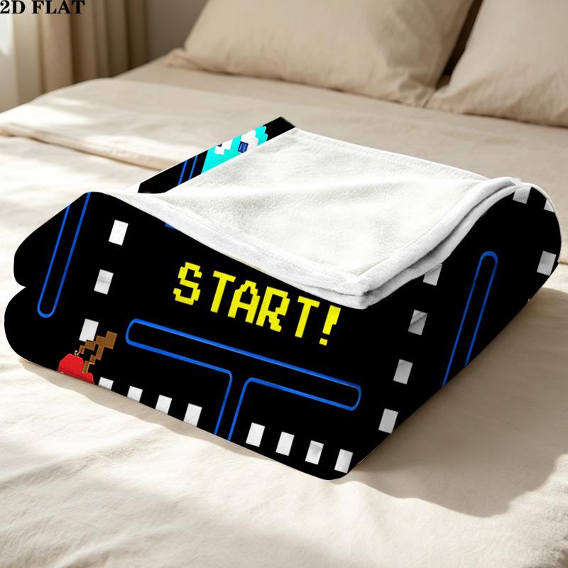 1PC Pacman Patterned Flannel Blanket Suitable For All Seasons For Home Decor Warmth And Comfort Gifts Holiday Present