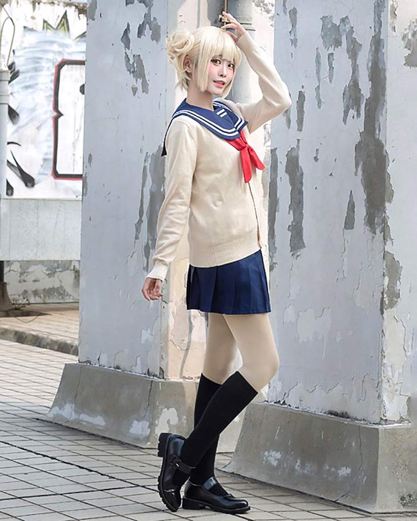 [Milky Time] My Hero Academia Toga Himiko Cosplay Sailor Uniform with Wig, Halloween Costume (L)