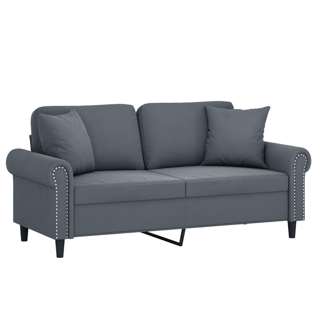 2 Seater Sofa with Decorative Cushions Dark Grey 140 Cm Velvet
