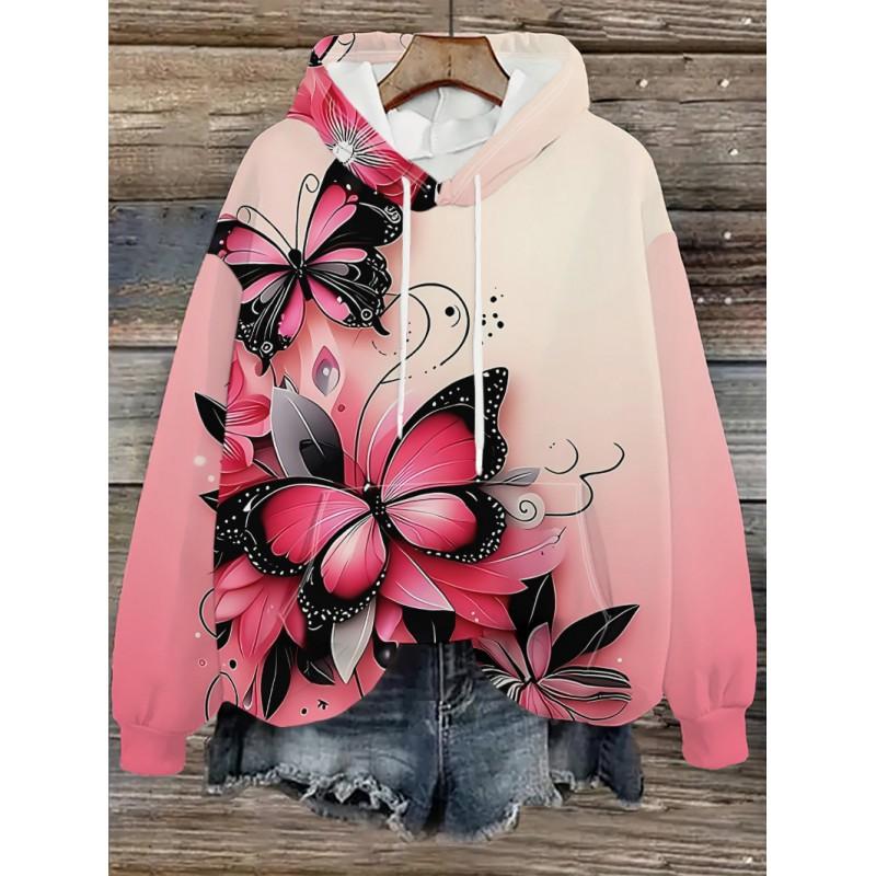 Womens Oversized Hooded Sweatshirt With Cartoon Animal Print Casual Streetwear Top Fall 2025