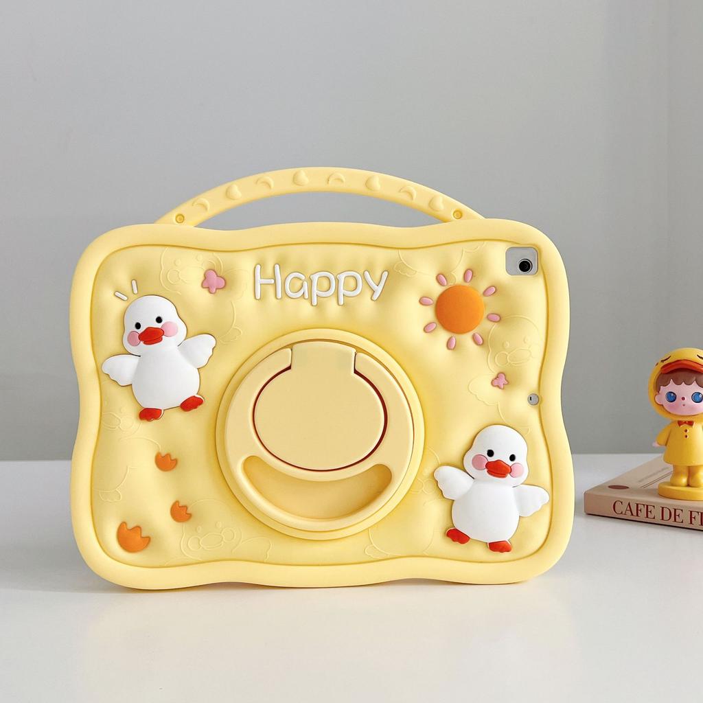 3D Cartoon Cute Duck Kids Case For iPad Mini Air 2 3 4 5 6/7 8th 9th 10th 10.9 11th A16 Pro 11" 12th A19 Silicone Tablet Protective Case Stand