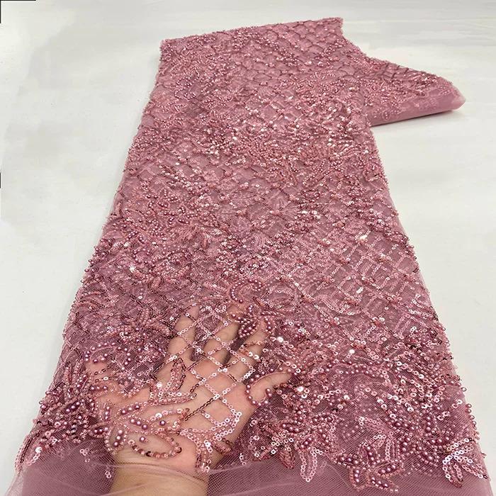 5yard soft lace Fabric palace style bead tube sequin embroidery telas para costura Design Wedding Dress diy fabric for sewing