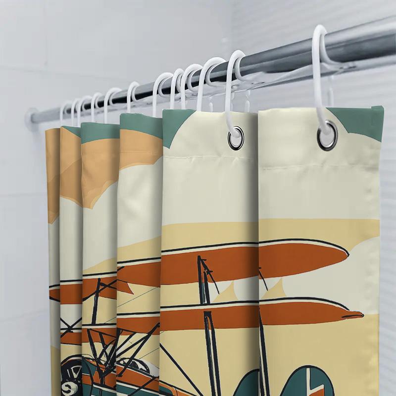 Vintage Biplane Shower Curtain Retro Aircraft Illustration Bathroom Decor Waterproof Polyester Curtain With Hooks Elevate Space
