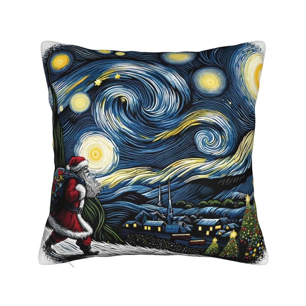 Mini Schnauzer Dog Van Gogh Starry Night Pillowcase Polyester Cushion Cover Decorations  Pillow Case Cover Sofa Square cm