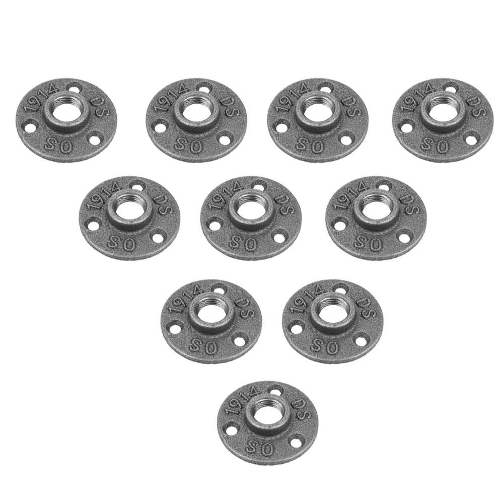 10 Piezas Brida de Piso de Hierro Maleable Negra   Accesorio Roscado Tubería Brida de Pared Antigua(DN15,1Celsius2 )