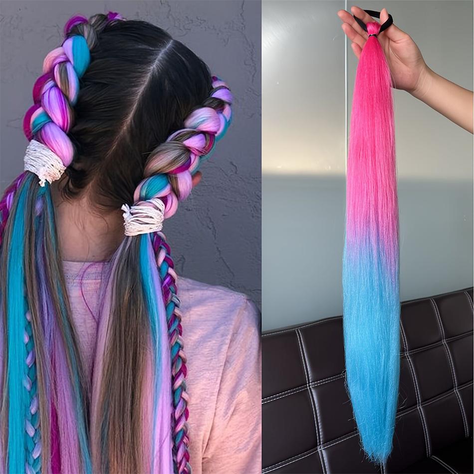 Long Multi-color Pre Stretched Synthetic Braided Hair, Suitable For Hair Braiding, Stage Party Wig Extension
