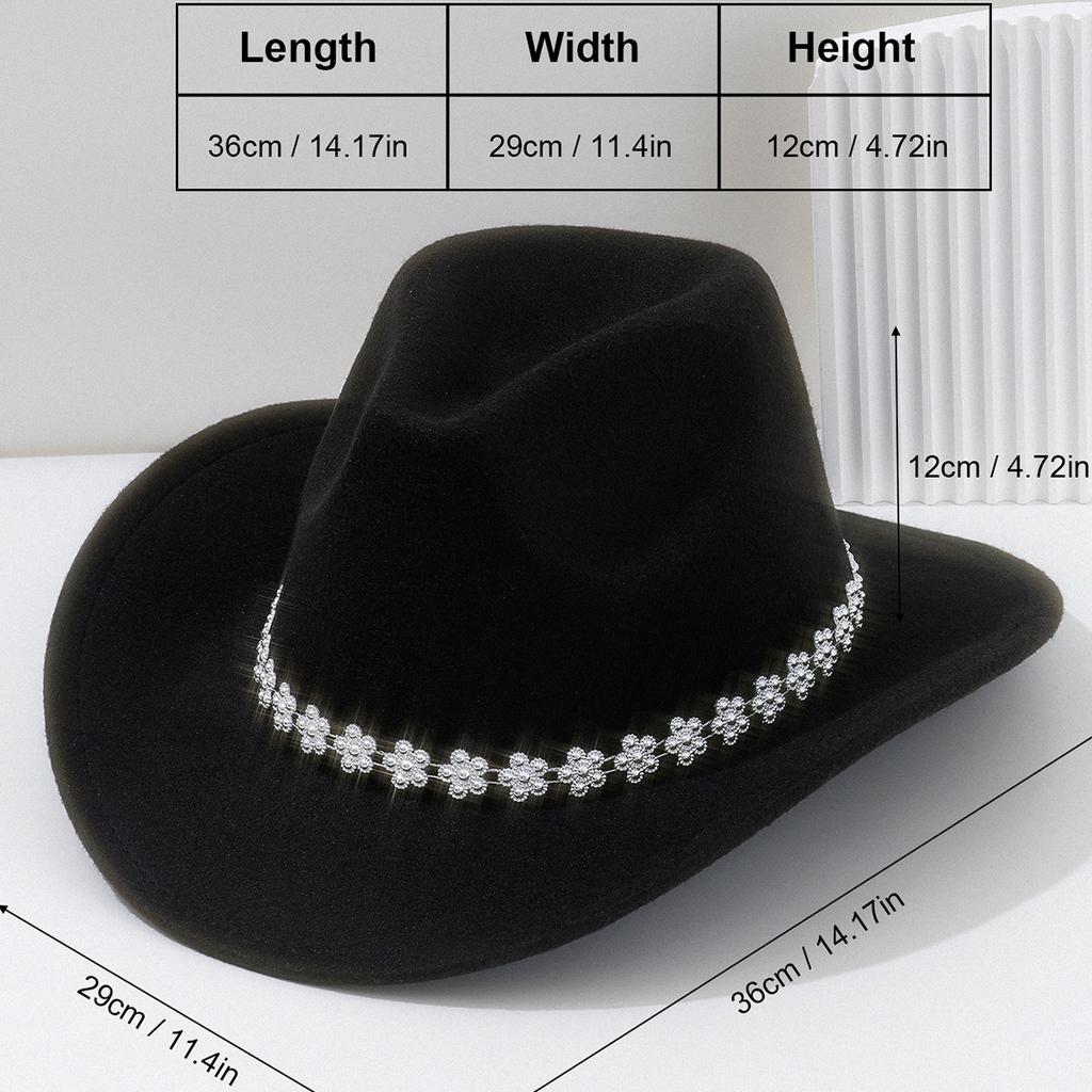 Men's and women's sweet and cool tweed top hat French cowboy hat accessories three-dimensional flower rhinestone belt for wedding vacation