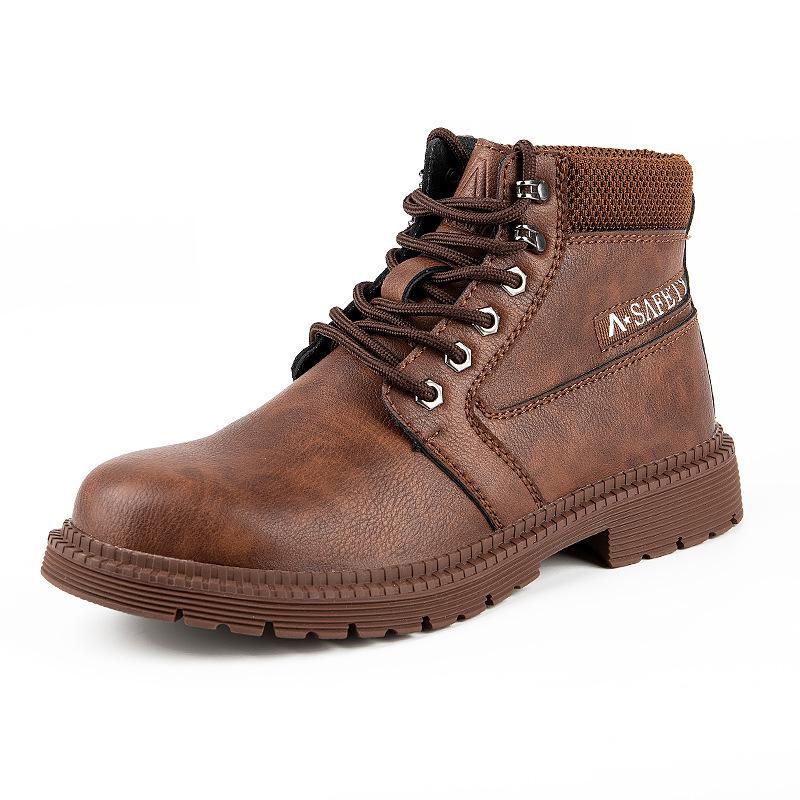 Chaussures de travail montantes pour hommes à embout en acier, Anti-écrasement, Anti-perforation, Antidérapantes, Résistantes à l'usure, Semelle en tendon de bœuf