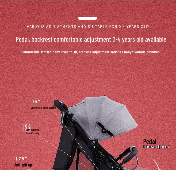 Compact Baby Stroller: Foldable with Recline, Shock Absorption, All-Weather Brakes, and Anti-Hunchback Design.