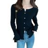 Fungus Edge Knitted Top Women's High-end Sweet Spring and Autumn Knitted Sweater Long-sleeved Thin Coat Solid Color
