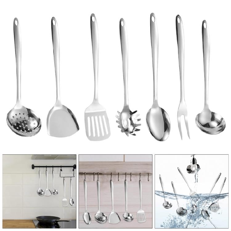 7Pieces Stainless Steel Serving Tool Set Slotted Turner Long Handle Cooking Shovel Cooking Sppon for Everyday Use