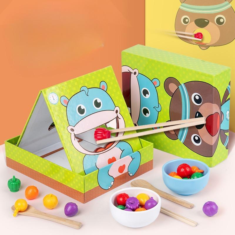 Parent-child play house simulation feeding game, children's early education fine action clipping chopsticks exercise educational toys