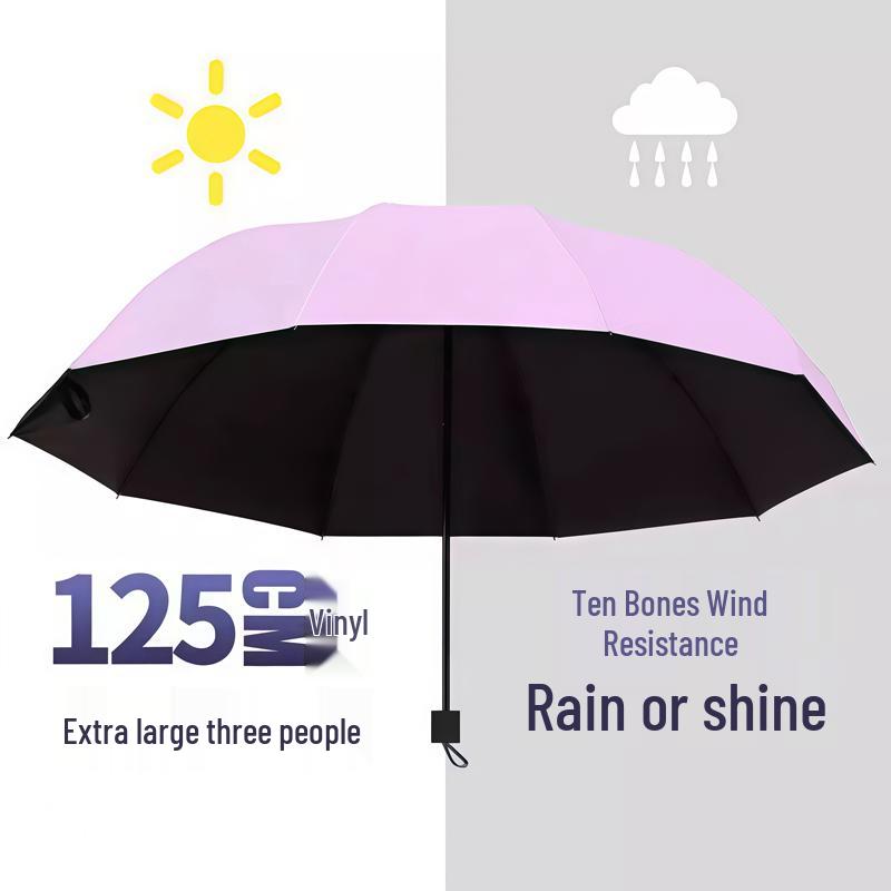 Large Dual-Use Umbrella for Sun and Rain, Manual Folding, Reinforced for Two, Black Glue Sunscreen, Suitable for Men and Women
