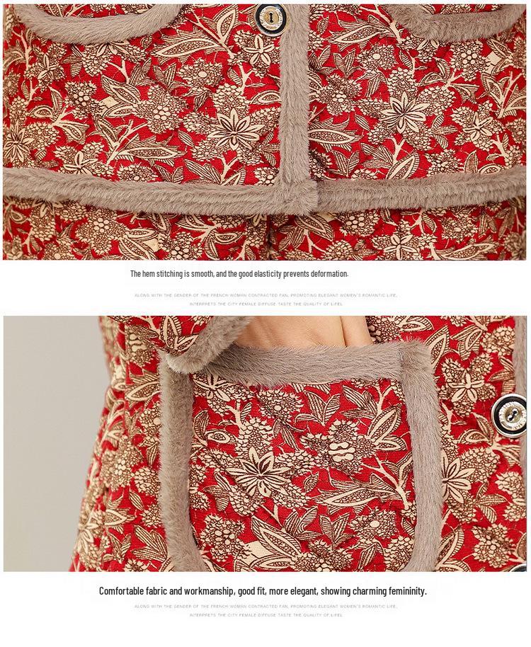 Mom's Winter Plus Velvet Cotton Jacket & Pants Set - Fashionable and Cozy Two-Piece Home Pajamas