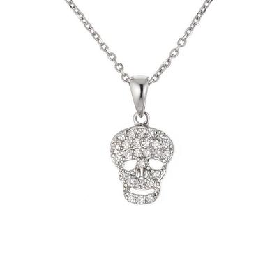Necklace - Nilla - 925 Rhodium-Plated Solid Silver - Skull Pendant - 42 Cm - Zirconium Oxide