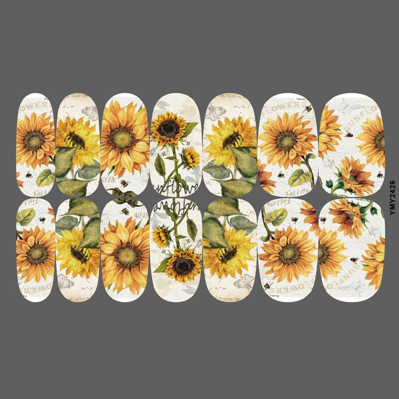 Sunflower Waterproof Nail Art Stickers - Full Cover Floral Series (YMY2414-2428)