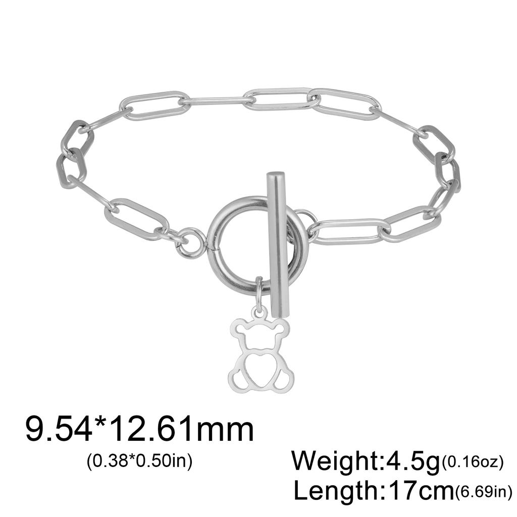 Cute Love Bear Pendant Women's Bracelet Stainless Steel Fashion Simple Romantic Heart Pendant Valentine's Day Jewelry Gift