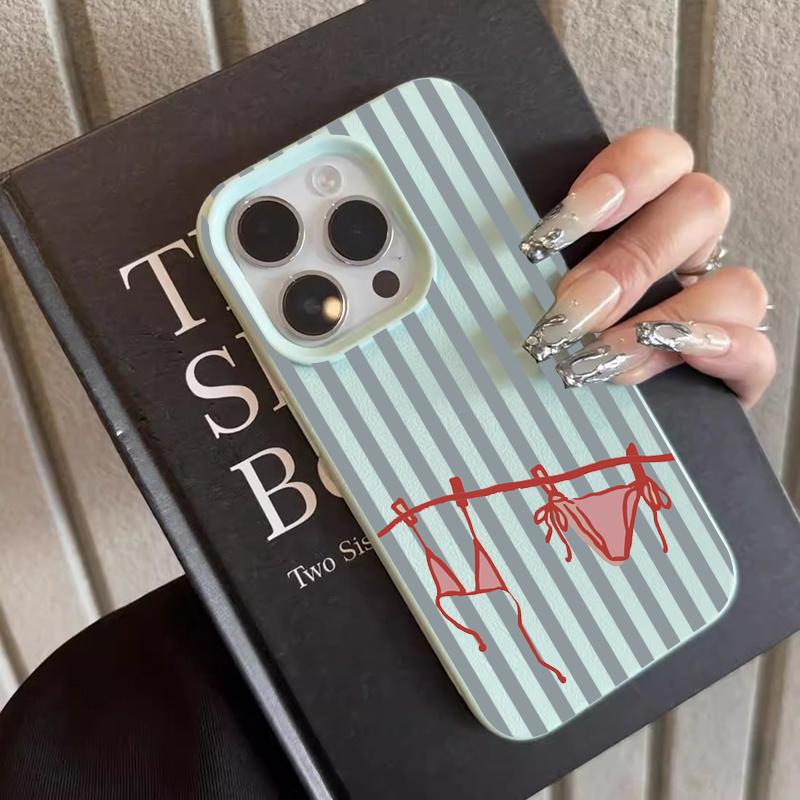 Red-striped Orange Soft Phone Case For IPhone 17 Air 13 Pro 13 12 11 14 15 16 17 Pro Max ShockProof Lichee Pattern Silicone Case