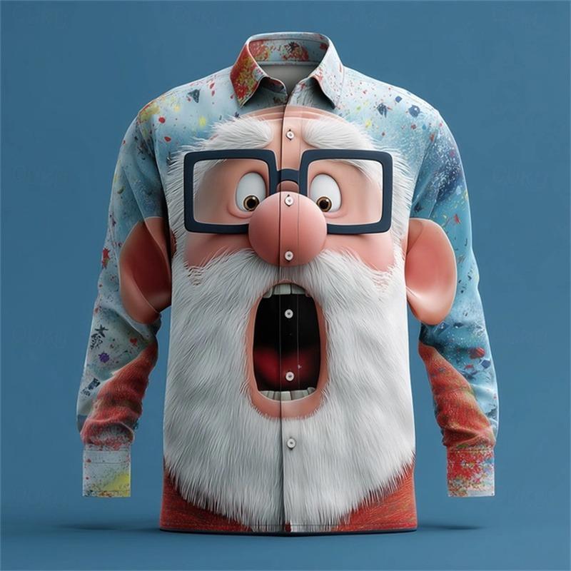 Men's Christmas shirt, Santa Claus 3D printed cartoon smiley face shirt