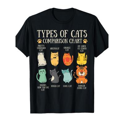 Types of Cats Cat Lover Pet Owner Funny Comparison Chart T-Shirt