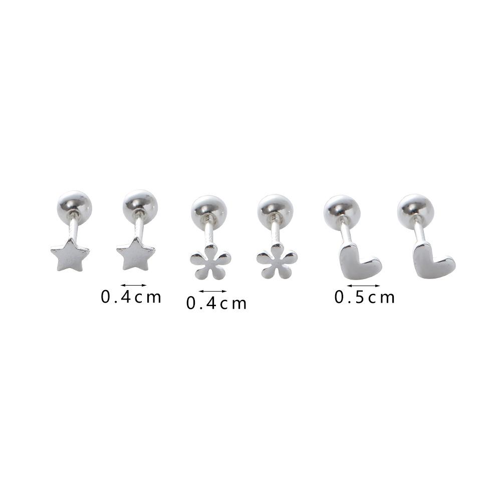 S925 Small Heart & Star Screw Back Cartilage Earrings for Women - Versatile Temperament Accessory